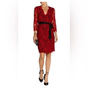 Diane Von Furstenberg Julianna Red Floral Lace Dress
